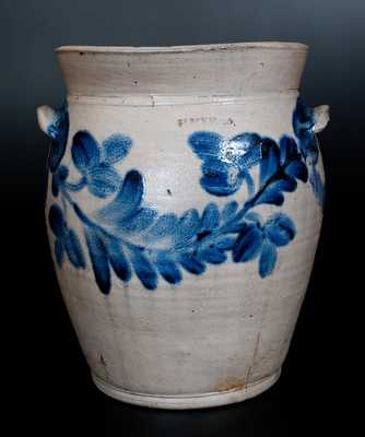 Three-Gallon H. MYERS, Baltimore, 1822-29 Stoneware Jar w/ Bright Cobalt Floral Decoration