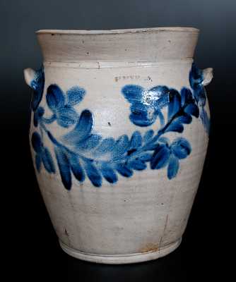 Three-Gallon H. MYERS, Baltimore, 1822-29 Stoneware Jar w/ Bright Cobalt Floral Decoration