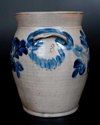 Three-Gallon H. MYERS, Baltimore, 1822-29 Stoneware Jar w/ Bright Cobalt Floral Decoration