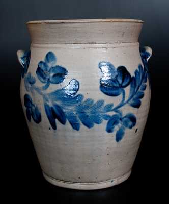Three-Gallon H. MYERS, Baltimore, 1822-29 Stoneware Jar w/ Bright Cobalt Floral Decoration