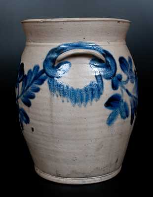 Three-Gallon H. MYERS, Baltimore, 1822-29 Stoneware Jar w/ Bright Cobalt Floral Decoration