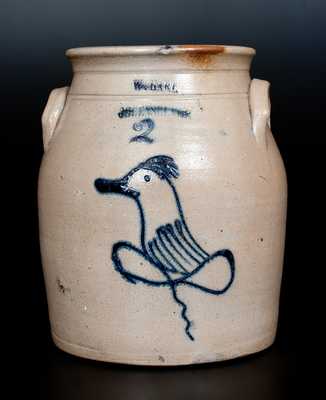 W. HART / OGDENSBURGH Stoneware Jar with Slip-Trailed Bird Decoration