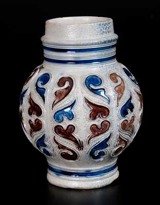 Westerwald Stoneware Mug with Cobalt and Manganese Decoration, circa 1700