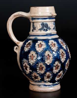 Fine Westerwald Stoneware Jug with Applied Decoration, 18th century