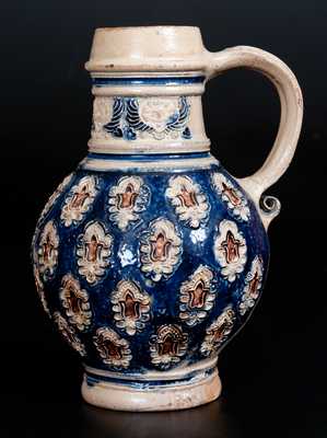 Fine Westerwald Stoneware Jug with Applied Decoration, 18th century