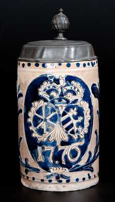 Fine Westerwald 1776 Stoneware Mug w/ American Independence Date and Elaborate Incised Decoration