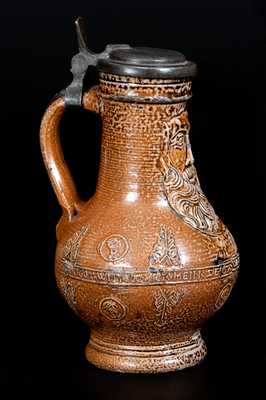 Rare Bellarmine Stoneware Jug w/ Inscribed Body, probably Frechen, Germany, 16th century