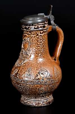 Rare Bellarmine Stoneware Jug w/ Inscribed Body, probably Frechen, Germany, 16th century