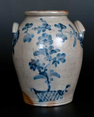 Philadelphia Stoneware Jar w/ Elaborate Floral Basket Decoration att. Henry H. Remmey, c1840