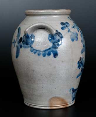 Philadelphia Stoneware Jar w/ Elaborate Floral Basket Decoration att. Henry H. Remmey, c1840