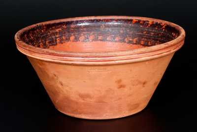Large-Sized JOHN BELL / WAYNESBORO Redware Bowl w/ Sponged Manganese Interior