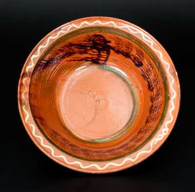 Fine Mid-Atlantic Redware Bowl w/ Three-Color Slip-Decorated Interior