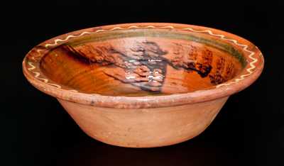 Fine Mid-Atlantic Redware Bowl w/ Three-Color Slip-Decorated Interior