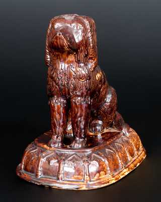 Large Rockingham Spaniel on Base, probably Ohio, circa 1860