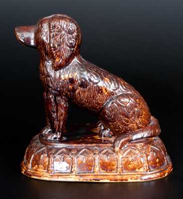 Large Rockingham Spaniel on Base, probably Ohio, circa 1860