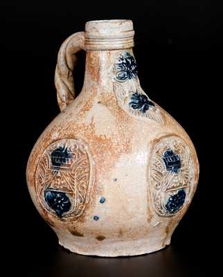 Fine Cobalt-Decorated Stoneware Bellarmine Jug w/ Twisted Handle, probably Frechen, Germany, 16th or 17th century