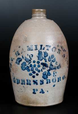 JAS. HAMILTON & CO. / GREENSBORO, PA Stoneware Jug With Stenciled Grapevine Decoration