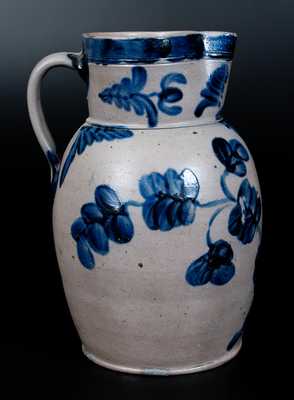 Excellent Baltimore Stoneware Two-Gallon Pitcher w/ Elaborate Cobalt Floral Decoration