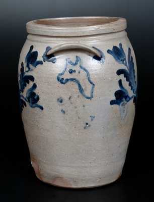 Very Rare Baltimore Stoneware Jar w/ Horse Head and Eye Decorations, c1850