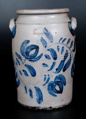 HAMILTON / GREENSBORO / PA Four-Gallon Stoneware Jar with Brushed Cobalt Floral Decoration