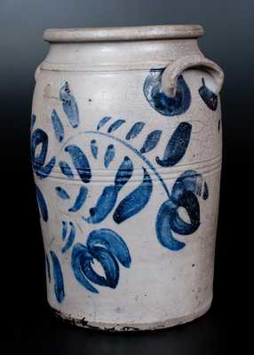 HAMILTON / GREENSBORO / PA Four-Gallon Stoneware Jar with Brushed Cobalt Floral Decoration