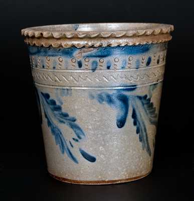 Extremely Rare Strasburg, VA Stoneware Flowerpot w/ Crimped Rim, Impressed and Incised Designs, att. Solomon Bell