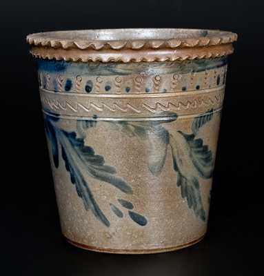 Extremely Rare Strasburg, VA Stoneware Flowerpot w/ Crimped Rim, Impressed and Incised Designs, att. Solomon Bell