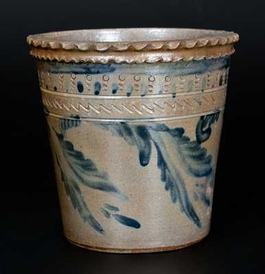 Extremely Rare Strasburg, VA Stoneware Flowerpot w/ Crimped Rim, Impressed and Incised Designs, att. Solomon Bell