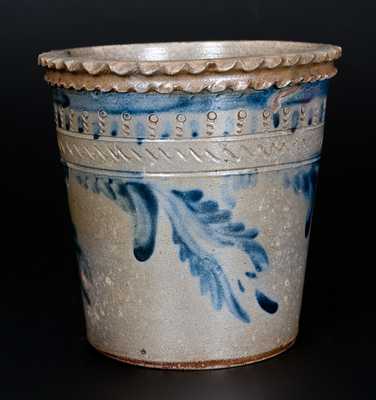 Extremely Rare Strasburg, VA Stoneware Flowerpot w/ Crimped Rim, Impressed and Incised Designs, att. Solomon Bell