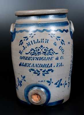 Very Rare E. J. MILLER / ALEXANDRIA, VA Stoneware Advertising Water Cooler w/ JAMES HAMILTON / GREENSBORO, PA Maker s Stencil