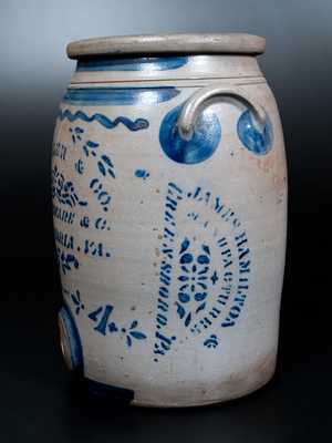 Very Rare E. J. MILLER / ALEXANDRIA, VA Stoneware Advertising Water Cooler w/ JAMES HAMILTON / GREENSBORO, PA Maker s Stencil