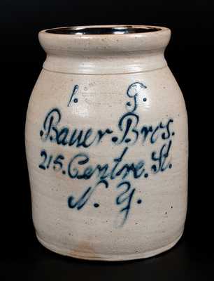 UNION POTTERY / NEWARK, NJ Stoneware Jar with New York City Script Advertising