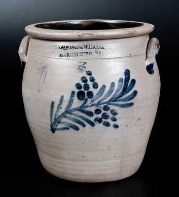 COWDEN & WILCOX / HARRISBURG, PA Three-Gallon Stoneware Jar w/ Floral Decoration
