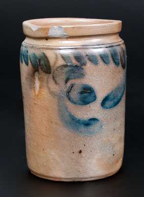 One-Quart Stoneware Jar w/ Hanging Tulip Decoration, Southeastern PA, circa 1860