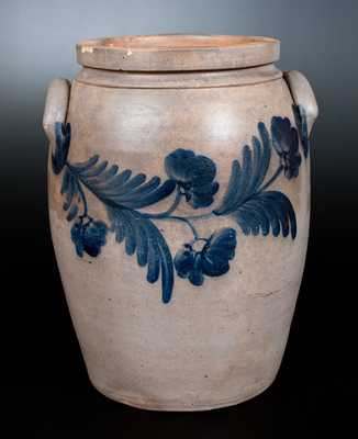 Four-Gallon Baltimore Stoneware Jar with Cobalt Floral Decoration