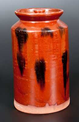 Redware Lidded Jar with Manganese Splotches, Norwalk, CT or Huntington, LI