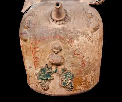 Rare Ohio Cold-Painted Stoneware Serpent-Handled Harvest Jug w/ Applied Eagle Plaque