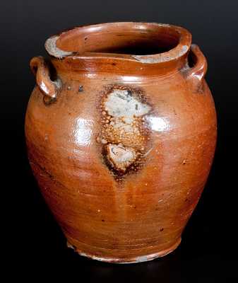 Unusual Ovoid Stoneware Jar with Loop Handles and Cobalt Fylfot
