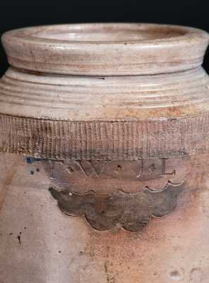 Rare T. W. + J. L. (Thomas Warne & Joshua Letts) Stoneware Jar, South Amboy, NJ, early 19th century