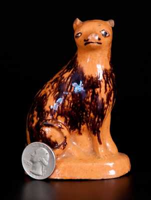 Rare Lead-Glazed Redware Cat with Sponged Manganese Decoration