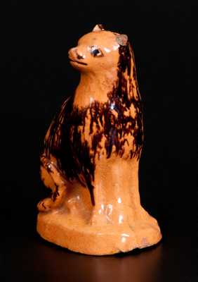 Rare Lead-Glazed Redware Cat with Sponged Manganese Decoration