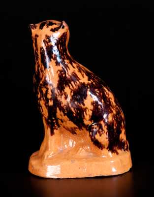 Rare Lead-Glazed Redware Cat with Sponged Manganese Decoration