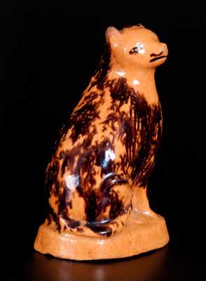 Rare Lead-Glazed Redware Cat with Sponged Manganese Decoration