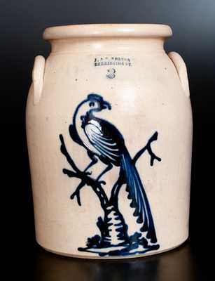 J. & E. NORTON / BENNINGTON, VT Stoneware Jar w/ Bold Pheasant-on-Stump Decoration
