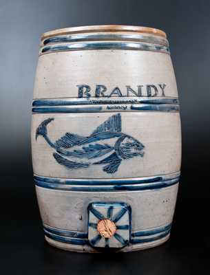 Extremely Important TYLER & DILLON / ALBANY Stoneware BRANDY Keg w/ Exceptional Incised Fish Decoration