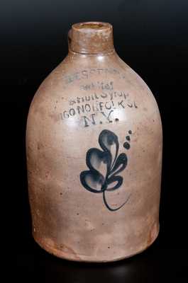Very Unusual New York City Stoneware Advertising Jug for "LESSER'S White & Fruit Syrup"