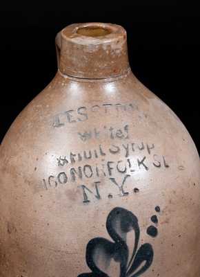 Very Unusual New York City Stoneware Advertising Jug for "LESSER'S White & Fruit Syrup"