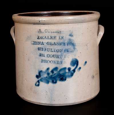 Unusual Crock w/ Six-Line Brooklyn "China, Glass & Crockery" Impressed Advertising