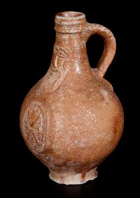 Bellarmine Stoneware Jug w/ Bearded Man and Medallion, probably Frechen, Germany, 16th or 17th century