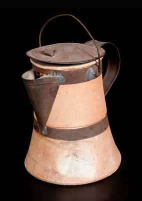 Unusual Zanesville, Ohio, Pottery and Tin Coffeepot, late 19th century